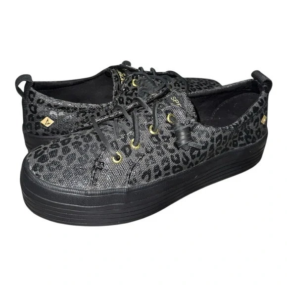 Women’s Sperry Black Animal Cheetah Print Sneakers - 7 - Picture 1 of 10